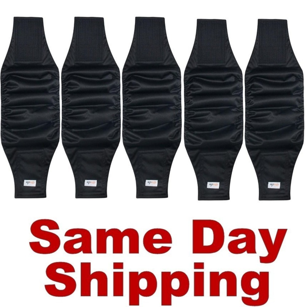 5 Pack Black Reusable Dog Diapers Male High Absorbing sz XS (Girth 9" to 11")